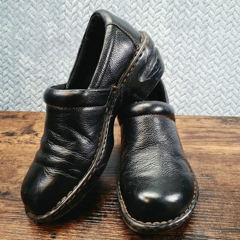 b.o.c. Born Concept Black Leather Clogs Platform Wedge Shoes BC3632 Womens 8M